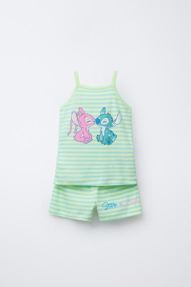 2-6 AÑOS/ PIJAMA CAMISETA Y BERMUDA RAYAS STITCH & ANGEL © DISNEY - Turquesa de Zara - Imagen 0