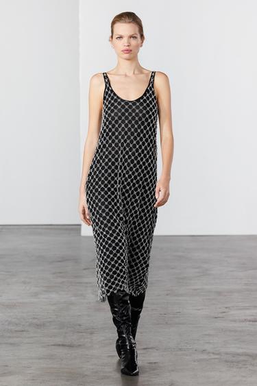 MIDI DRESS WITH JEWEL BEADING - Black by Zara