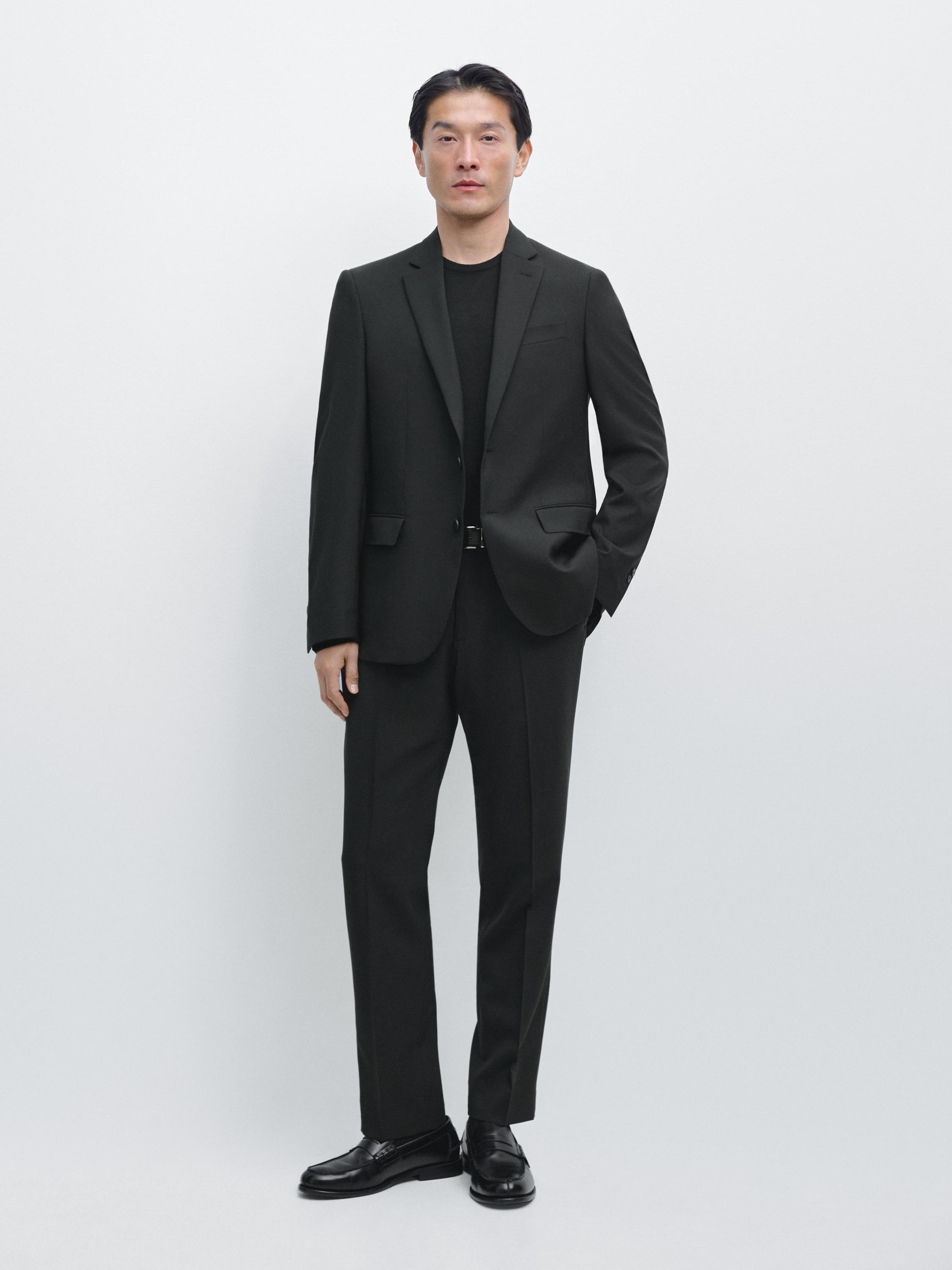 Wide-leg cool wool suit trousers — Black