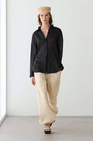 Camisa fluida 100% ramio - Negro de Zara - Imagen 0