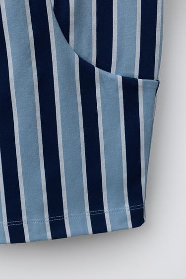 Zara STRIPED RELAXED PANTS - Light blue