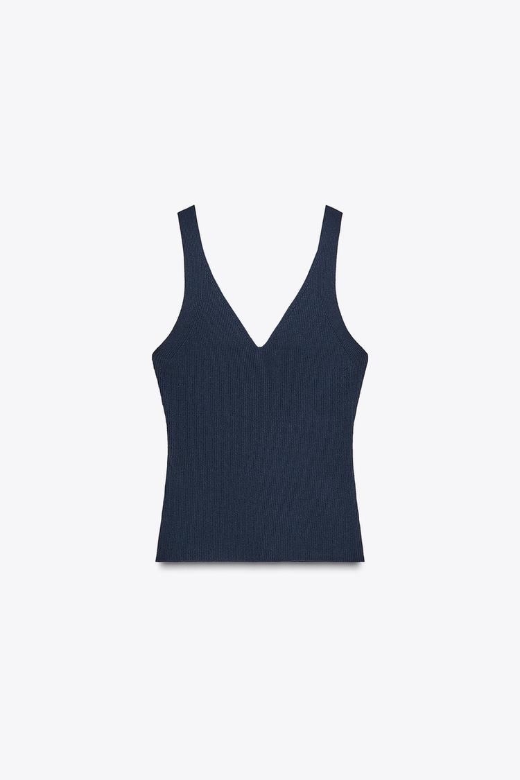 Ribbed Knit Zara Knit Top With Straps Knit Openwork Top With