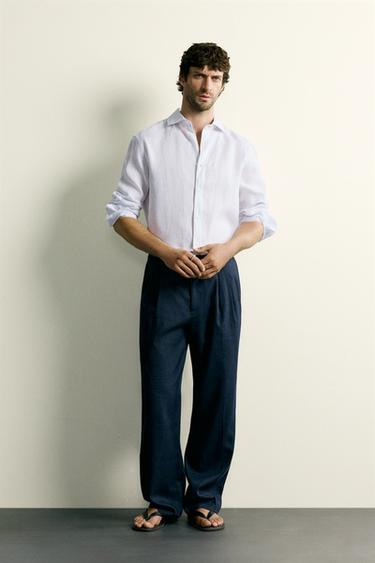 Zara 100% LINEN REGULAR FIT SHIRT - striped - Image 0