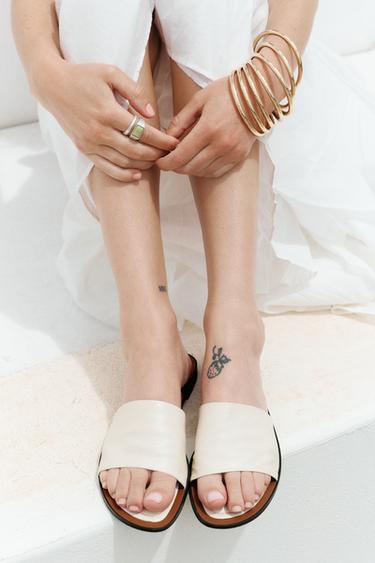 SOFT LEATHER SLIDES - White by Zara