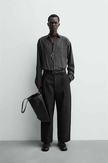 STRIPED FLOWING SHIRT - Black by Zara