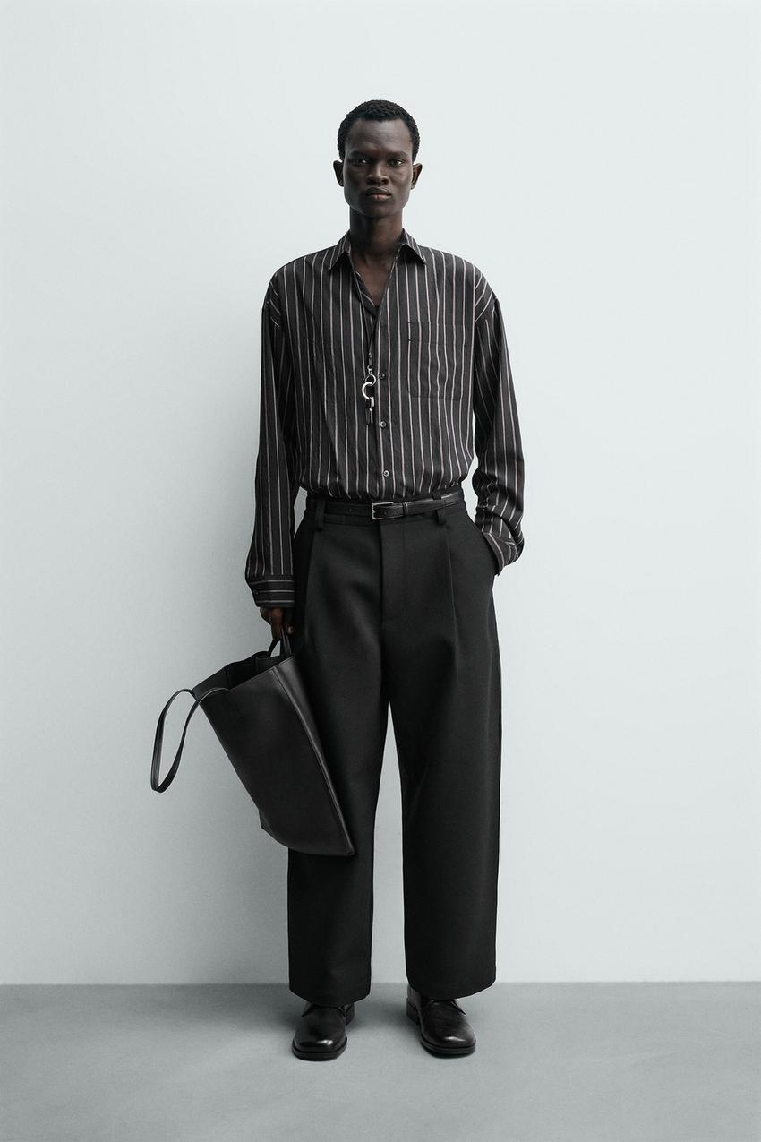 Zara - Flowy Striped Shirt - Black - Xl - Man Zara - Flowy Striped Shirt - Black - Xl - Man