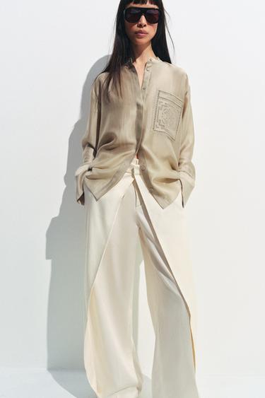 РИЗА С БРОДИРАН ДЖОБ ZW COLLECTION - Сивокафеникав от Zara