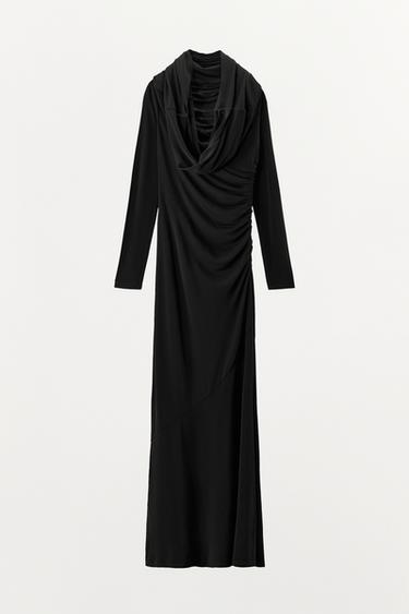 MULTIPOSITION COLLAR VISCOSE BLEND DRESS - Black by Zara - Image 7