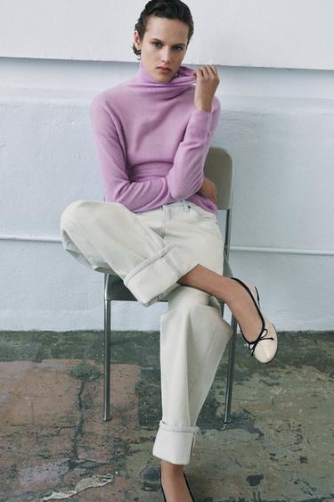 CONTRAST LEATHER BALLET FLATS - Ecru White by Zara