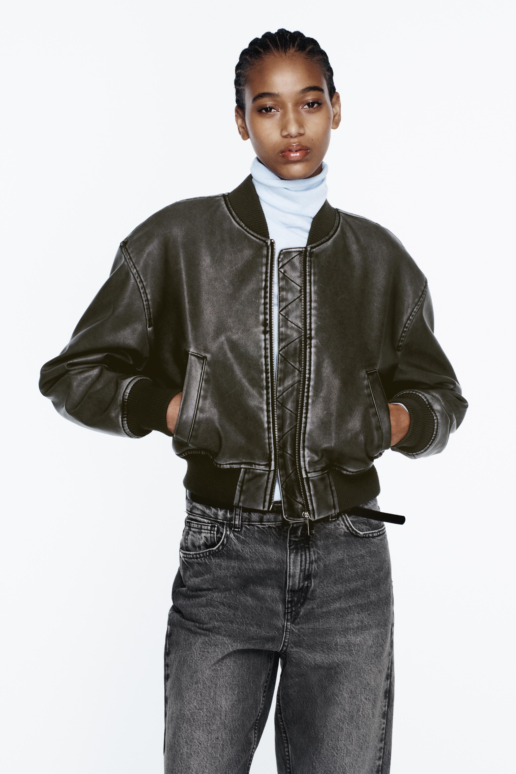 Zara womens leather motorcycle hot sale jacket