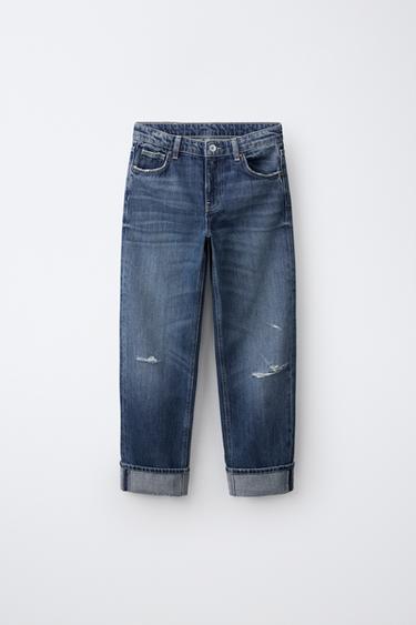 DISTRESSED STRAIGHT JEANS — Blue 1