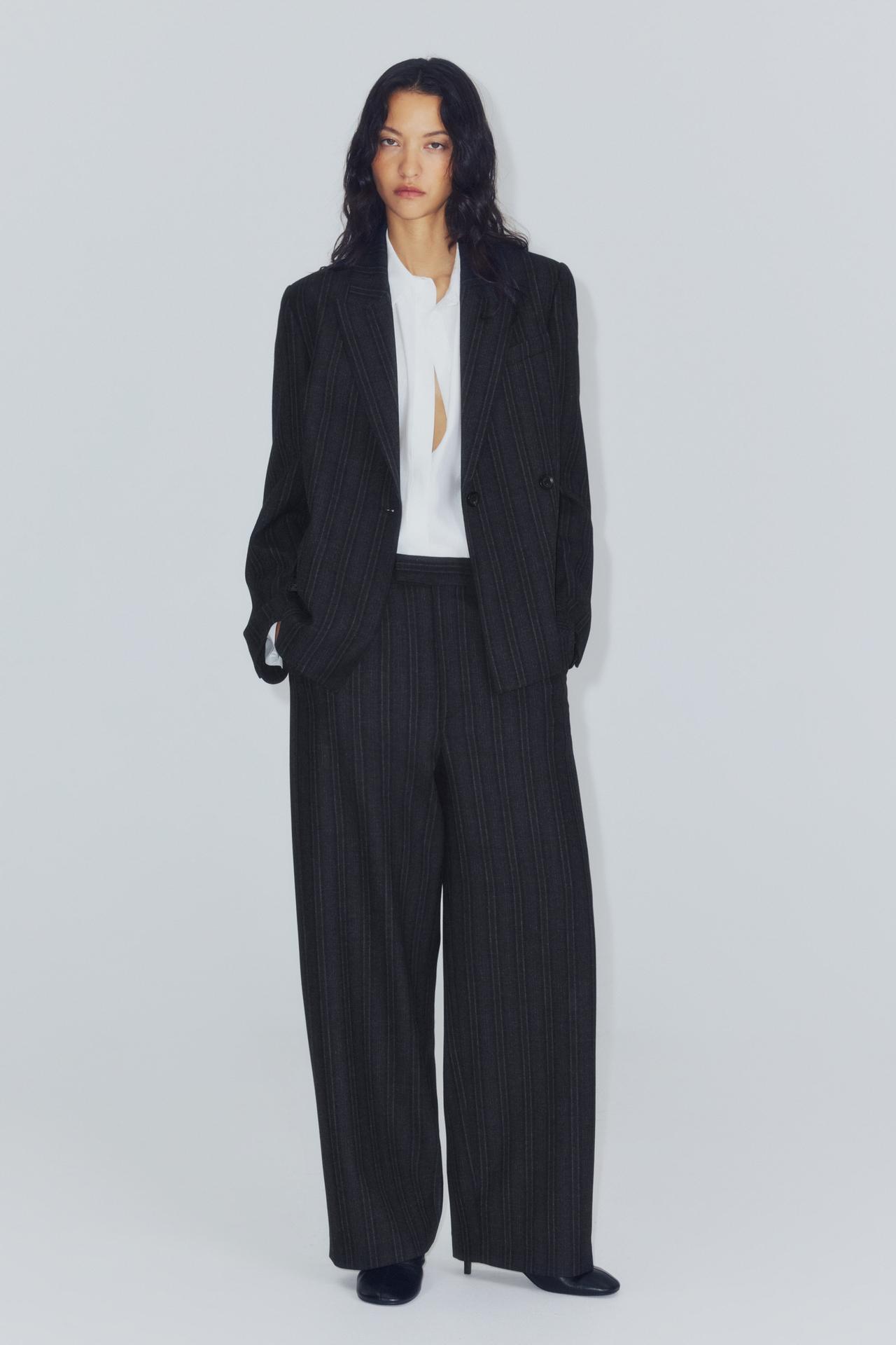 ZW COLLECTION STRIPED BARREL PANTS — Gray