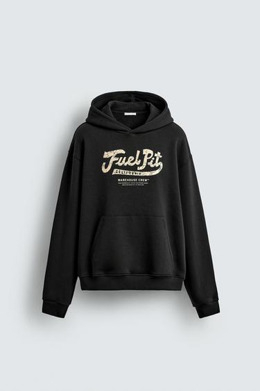Zara PRINTED HOODIE SWEATSHIRT - Black