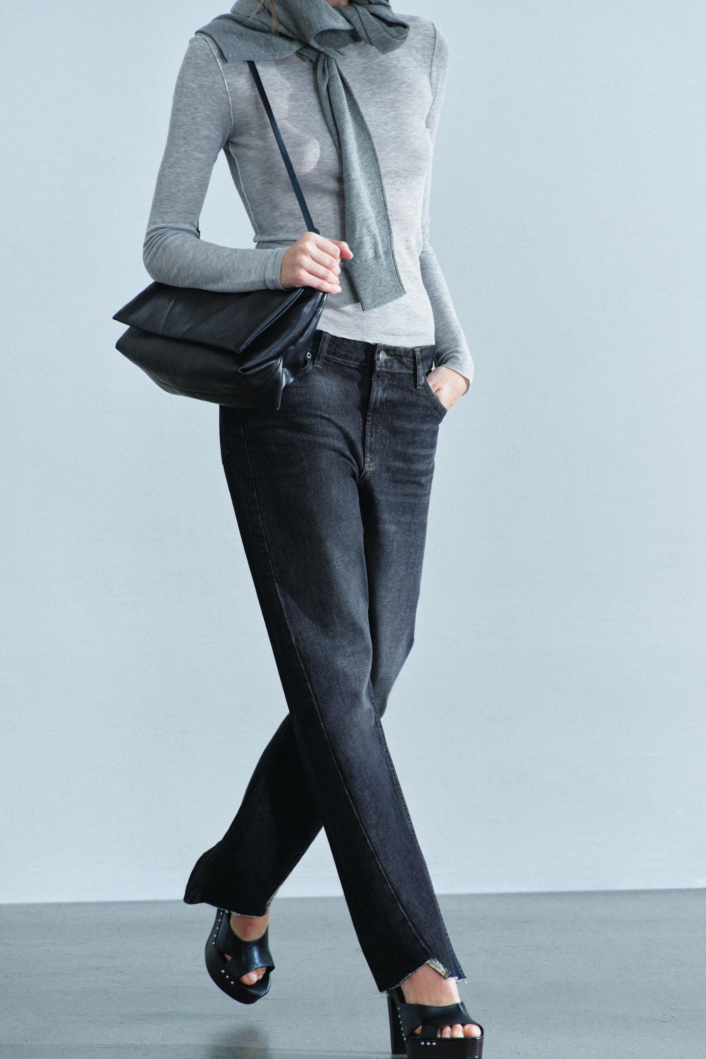 Женские джинсы Zara ZW Collection the Split Seam Straight Low-Rise, цвет: Синий — фото 2