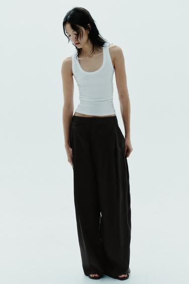 Zara DOUBLE PLEAT FLAP PANTS - Black
