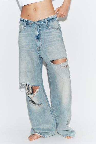 TRF FOLDED WAIST MID-WAIST JEANS - Light blue by Zara - Image 2