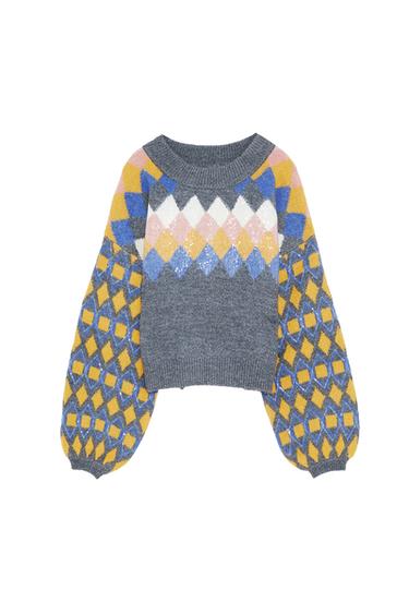 ARGYLE SWEATER WITH SEQUINNED APPLIQUÉ