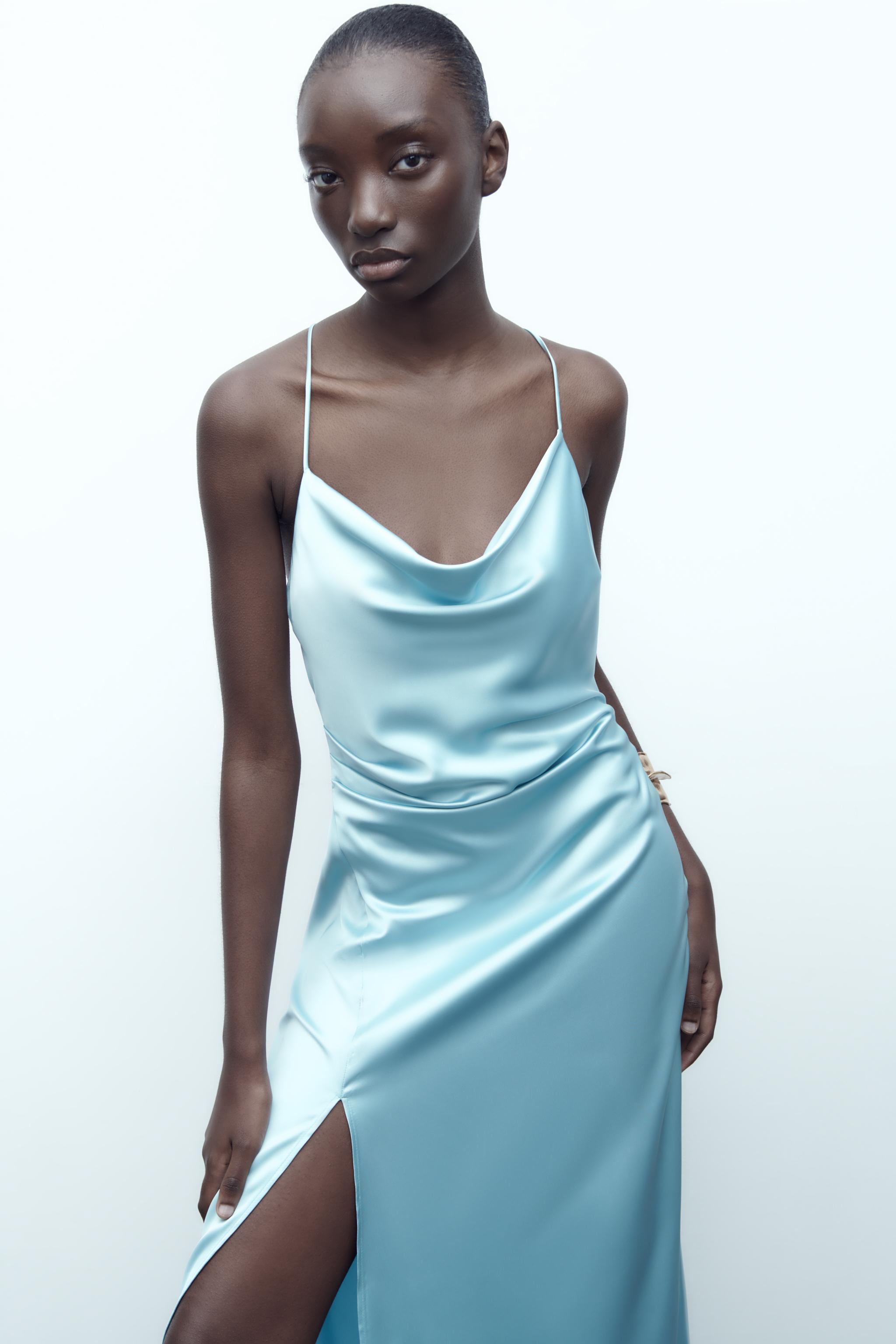 Zara blue 2024 silk dress