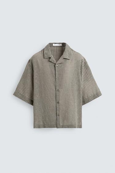 CHEMISE RELAXED FIT JACQUARD CARREAUX - Vert de Zara - Image 6