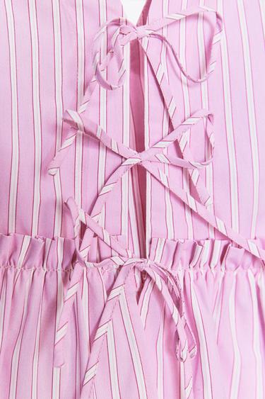TOP RAYÉ AVEC LACETS - Rose / Blanc de Zara - Image 8