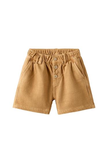 TEXTURED WEAVE SHORTS WITH BUTTONS