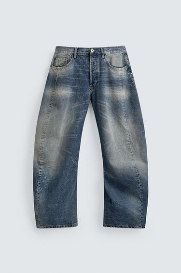 Zara BARREL FIT JEANS WITH TWISTED SEAMS - Blue