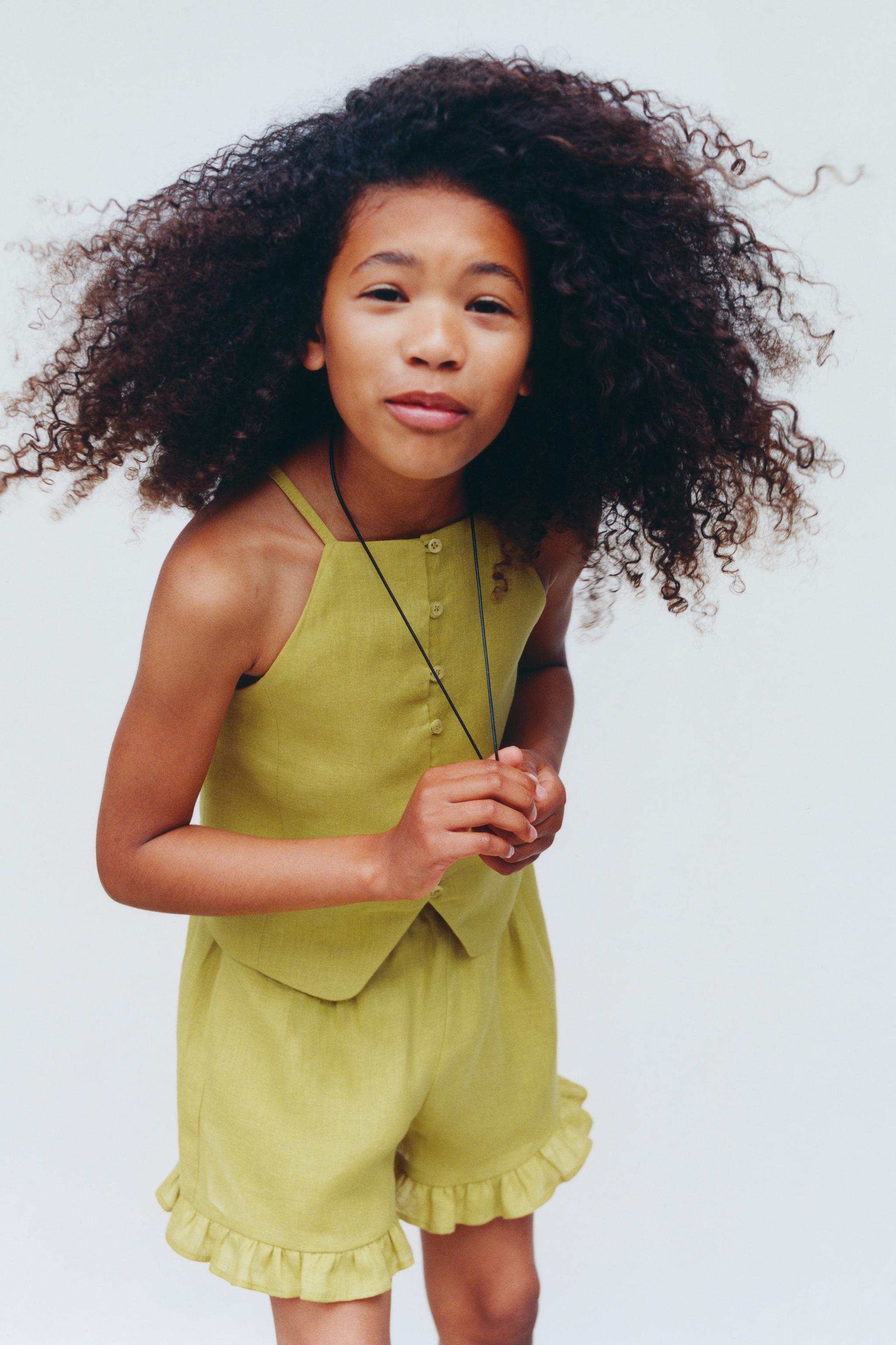 100% LINEN TOP — Olive green
