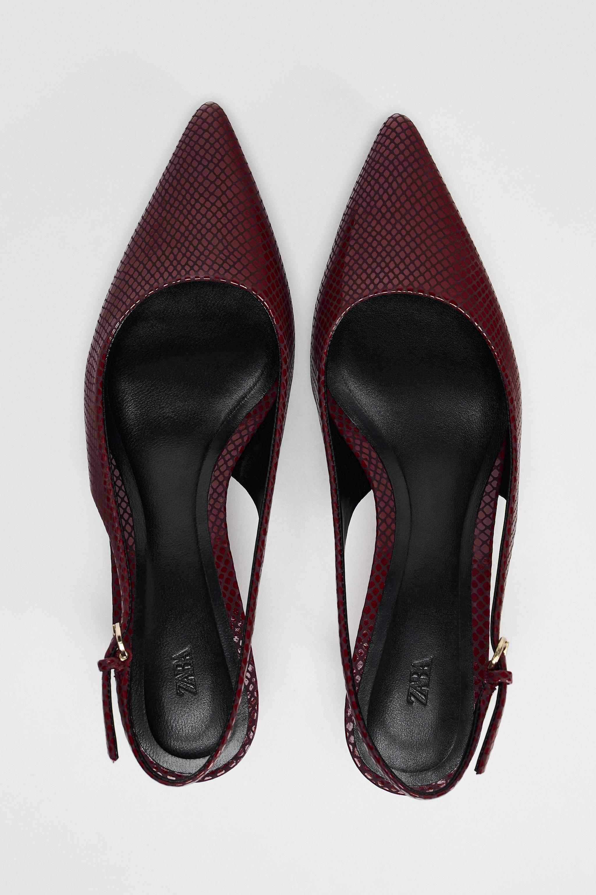 ZARA NEW WOMAN FAUX-PATENT FINISH SLINGBACK SHOES BURGUNDY