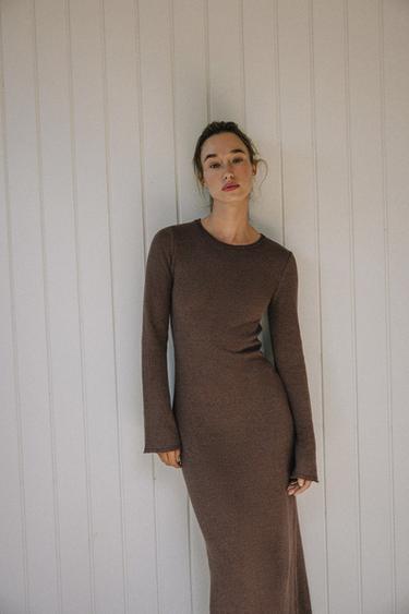 LONG TEXTURED DRESS - Dark brown by Zara - Image 1