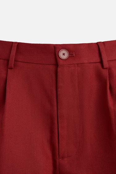 COTTON-LINEN TEXTURED BERMUDA SHORTS - Intense red by Zara - Image 8