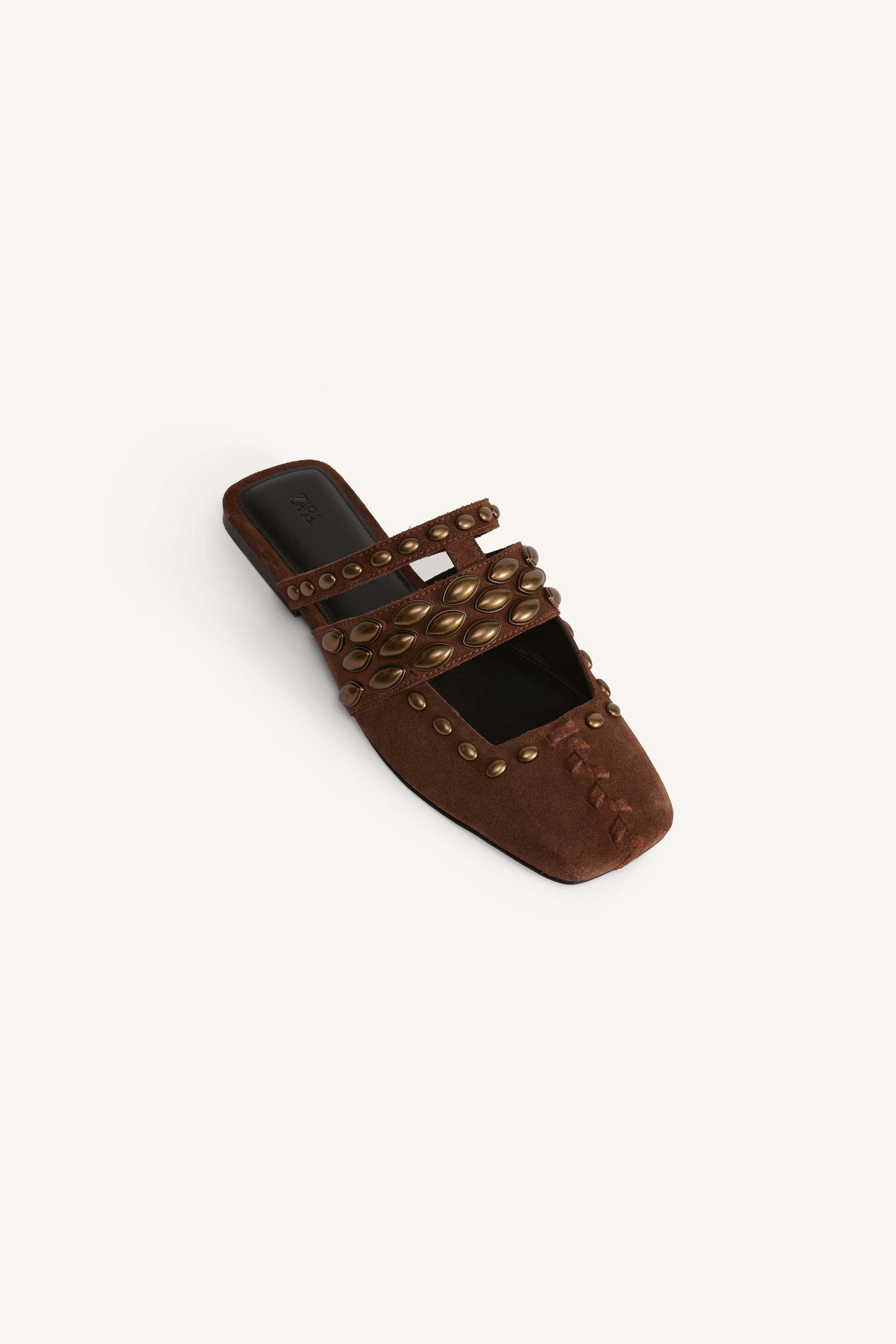 LIMITED EDITION STUDDED SPLIT LEATHER MULES - Brown | ZARA