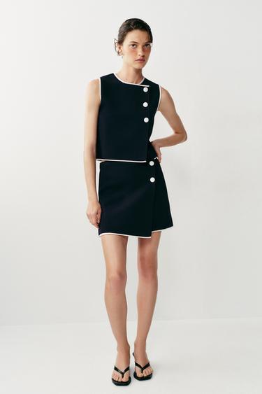 CONTRAST BUTTON KNIT TOP - Navy / White by Zara - Image 0