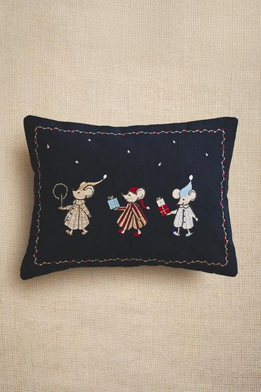 CHILDREN'S CHRISTMAS MICE CUSHION COVER - Blue by Zara - Image 4