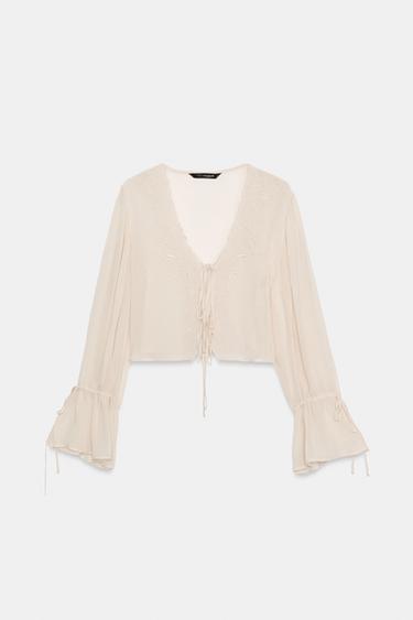 TOP BRODERIES ET LIENS - Rose pâle de Zara - Image 5