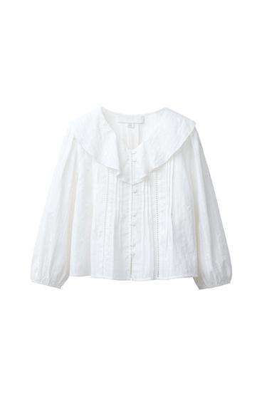 CAMISA ROMÁNTICA FLORES BORDADAS - Blanco roto de Zara