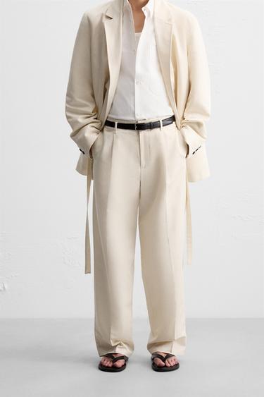 PLEATED SUIT TROUSERS - Sand by Zara
