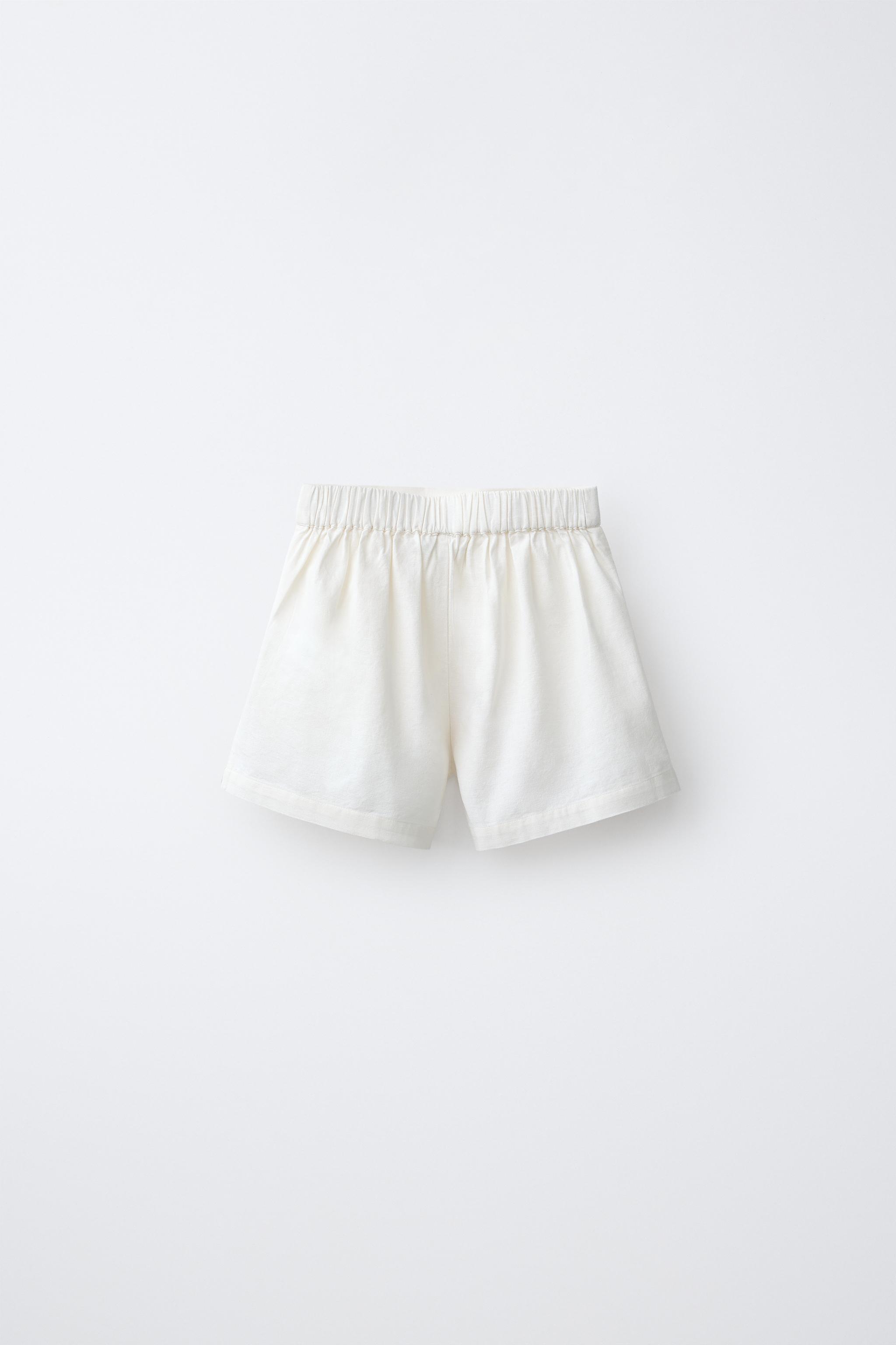 SHORT BRODÉ FLEURS AVEC COTON ET LIN