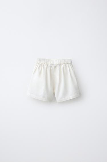 SHORT BRODÉ FLEURS AVEC COTON ET LIN - Écru de Zara - Image 1