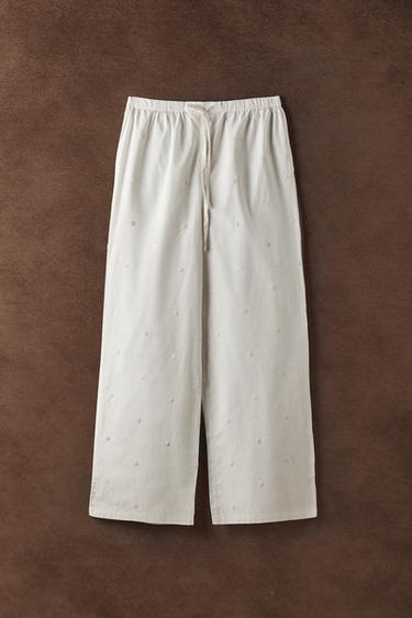 PANTALON COTON FLEURS BRODÉES - Écru de Zara - Image 5