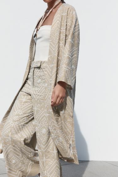 BLAZER KIMONO BRODÉ - Écru / Beige de Zara - Image 4