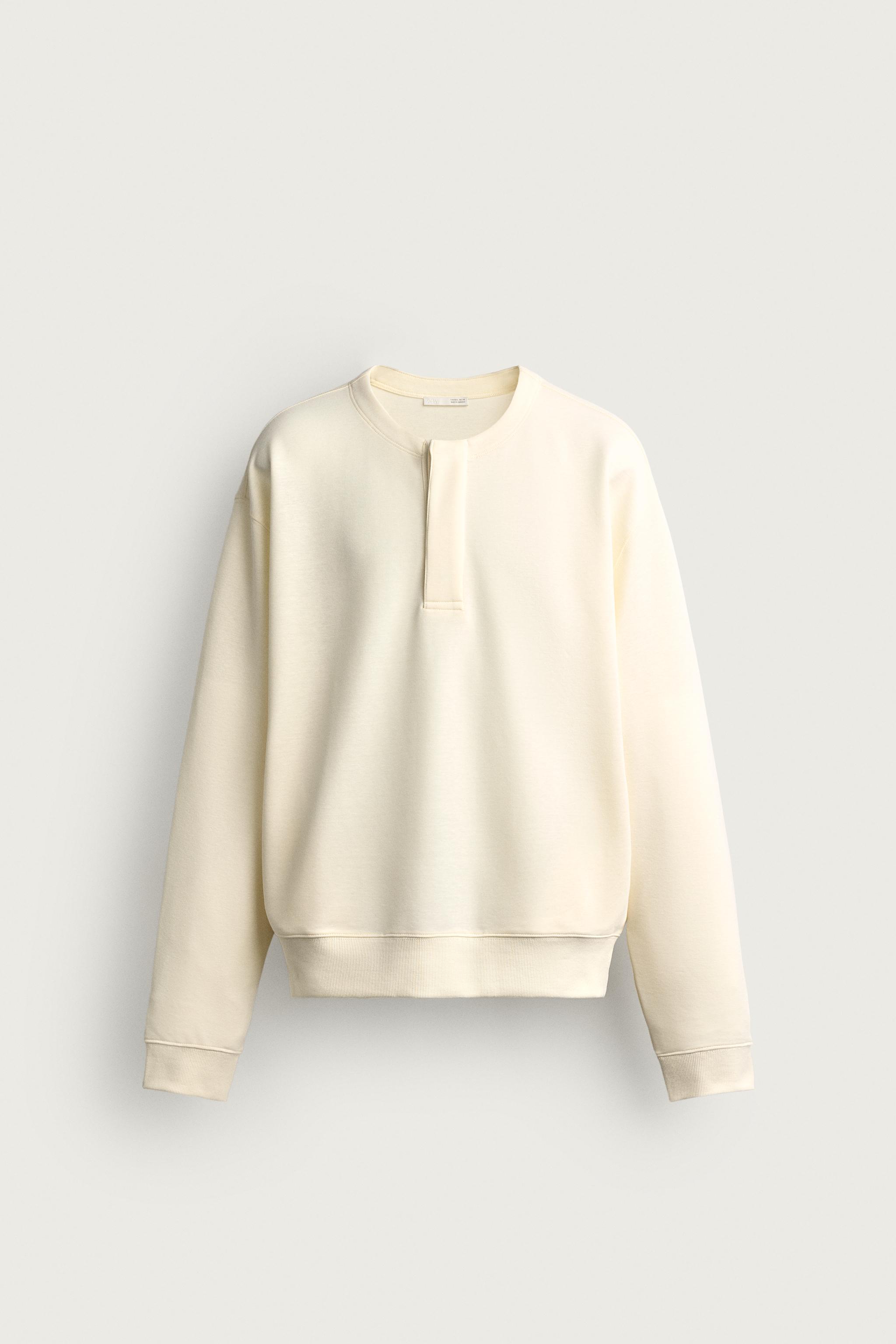 RELAXED-FIT HENLEY SWEATSHIRT — Oyster-white