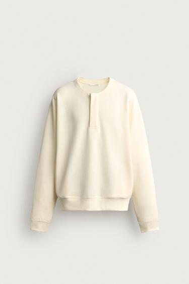 Zara RELAXED-FIT HENLEY SWEATSHIRT - Oyster-white