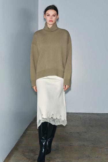 BEADED LACE KNIT MIDI SKIRT - Ecru by Zara