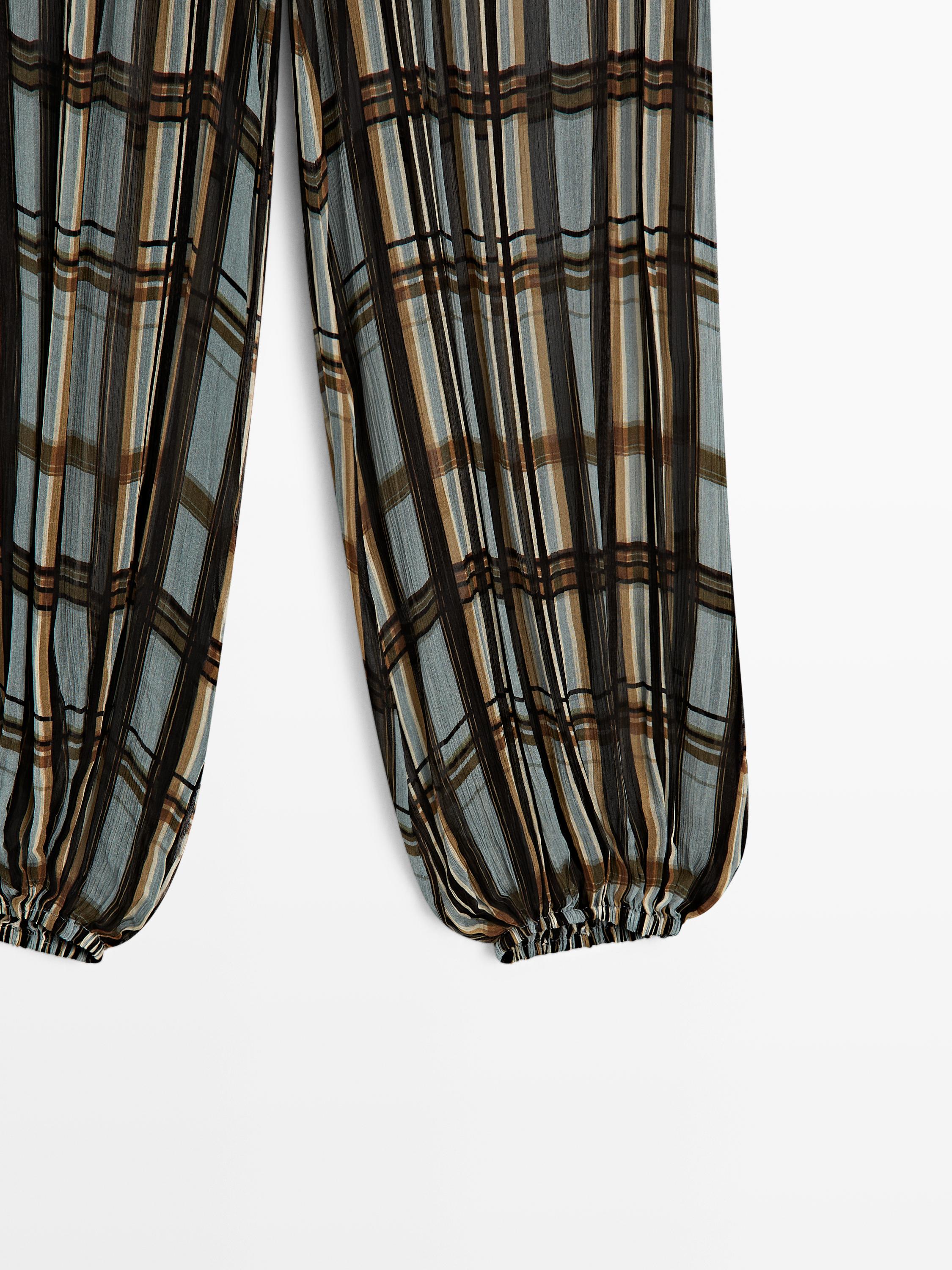 Pantalon bouffant fluide imprimé carreaux