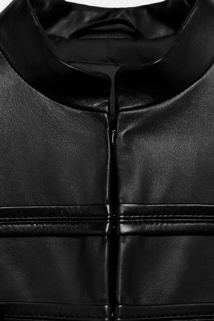 Chaqueta 100% cuero con cierre de botón 7