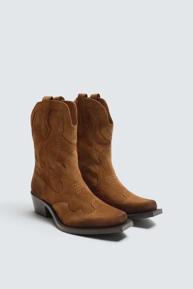 Zara LEATHER COWBOY BOOTS - Brown