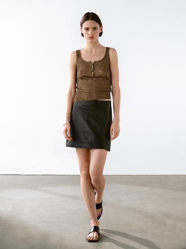 Minijupe texturée en cuir nappa - Noir de Zara - Image 0