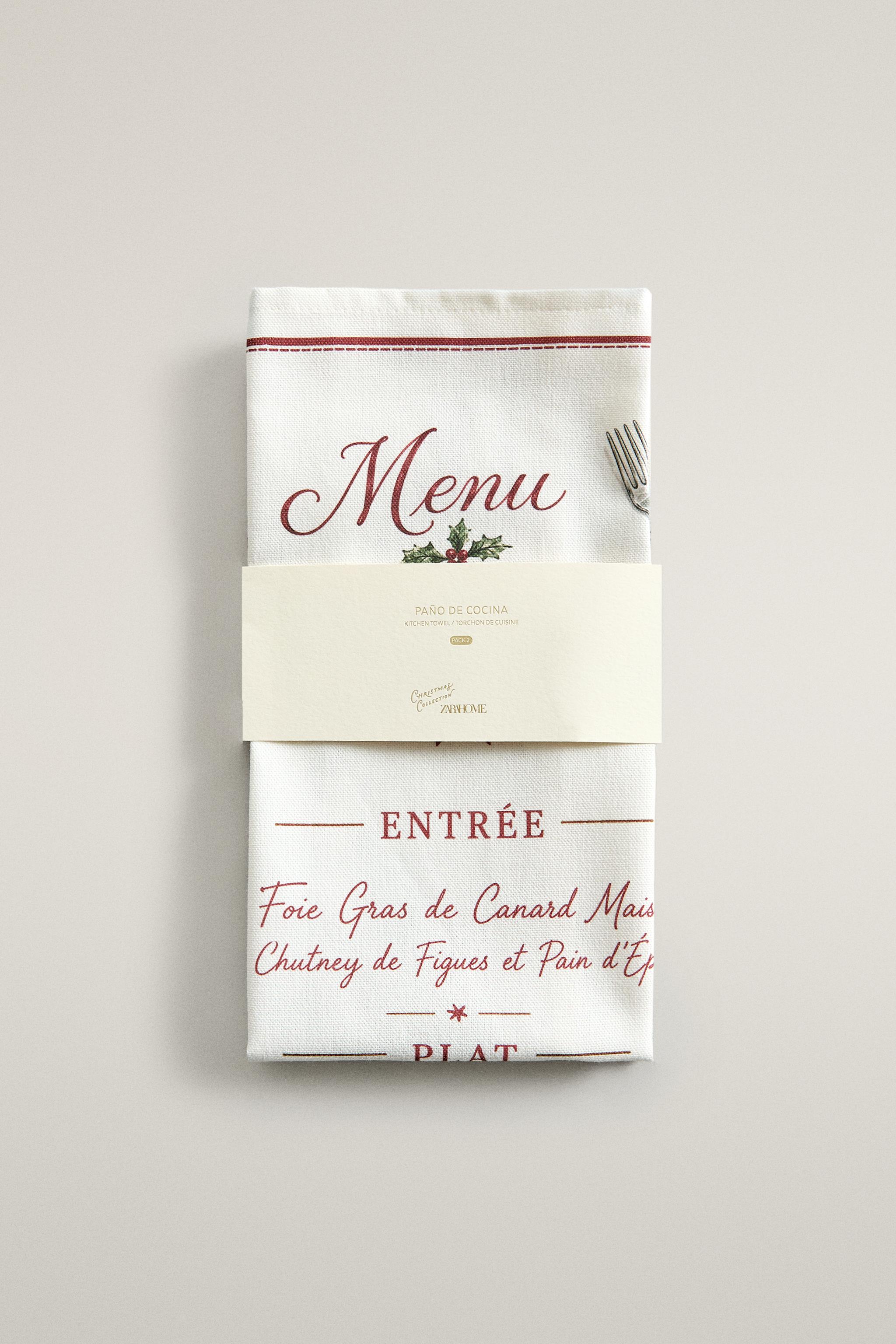 COTTON CHRISTMAS MENU KITCHEN TOWEL (PACK OF 2)