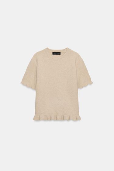 KNIT JUMPER WITH RUFFLES - Beige by Zara - Image 0