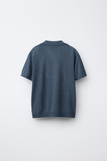 POLO EN MAILLE AVEC LIN ET COTON - Bleu / Vert de Zara - Image 1